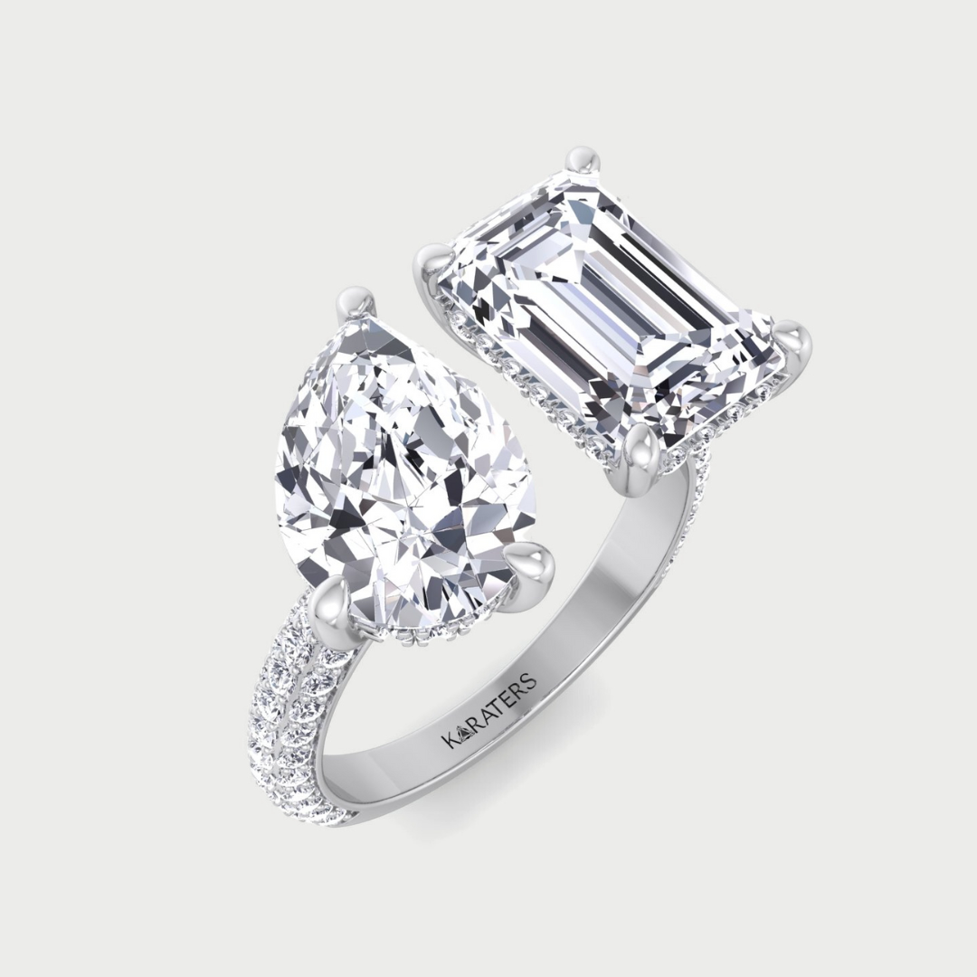 Toi Et Moi Emerald & Pear Lab Diamond Halo Engagement Ring Side Stones