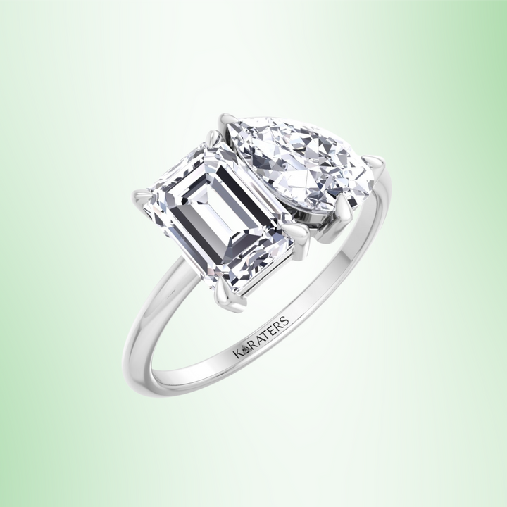 Toi et Moi - Emerald Pear Lab Diamond Engagement Ring