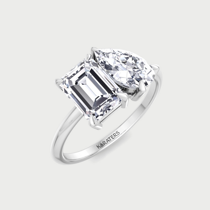 Toi et Moi - Emerald Pear Lab Diamond Engagement Ring