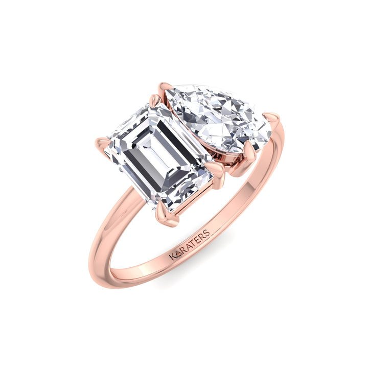 Toi et Moi - Emerald Pear Lab Diamond Ring Rose
