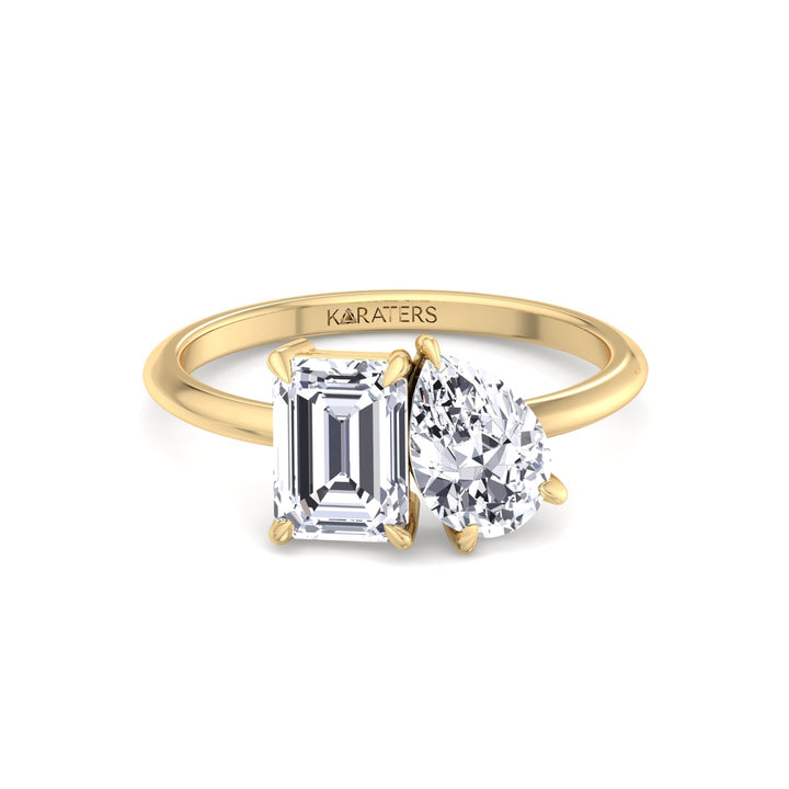 Toi et Moi - Emerald Pear Lab Diamond Ring Yellow 