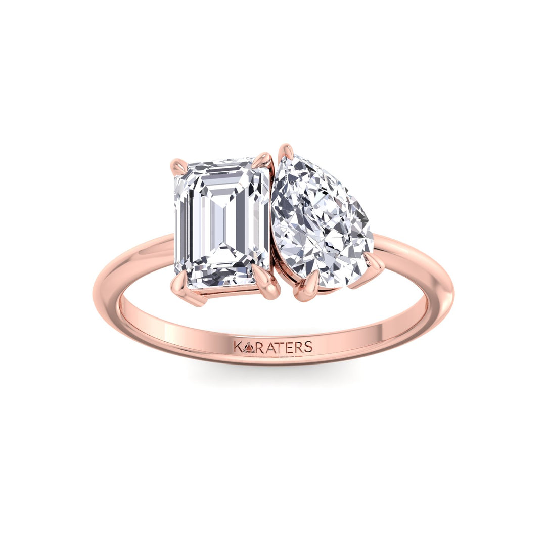 Toi et Moi - Emerald Pear Lab Diamond Rose Gold Ring 