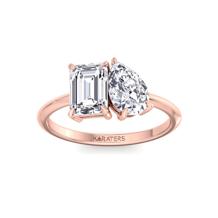 Toi et Moi - Emerald Pear Lab Diamond Rose Gold Ring 
