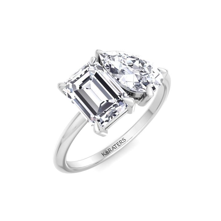 Toi et Moi - Emerald Pear Lab Diamond White Gold Ring 