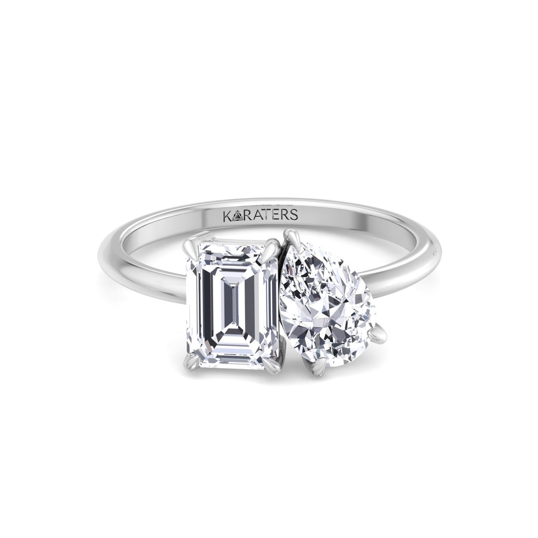 Toi et Moi - Emerald Pear Lab Diamond White Ring 