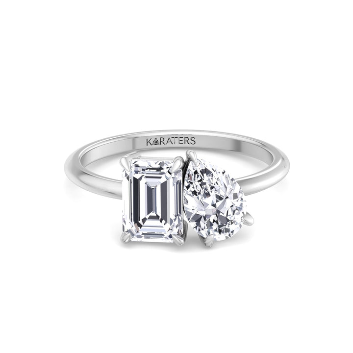 Toi et Moi - Emerald Pear Lab Diamond White Ring 