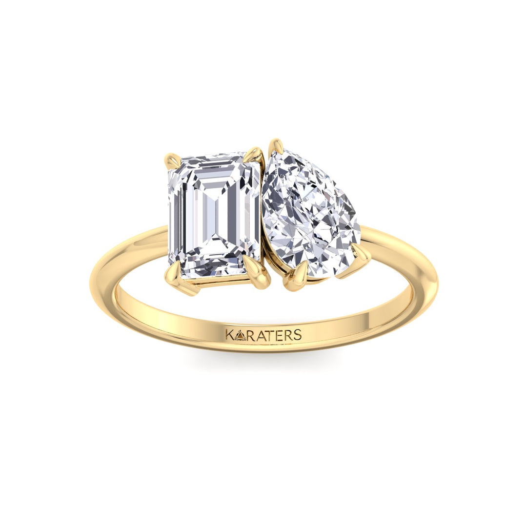 Toi et Moi - Emerald Pear Lab Diamond Yellow Ring 