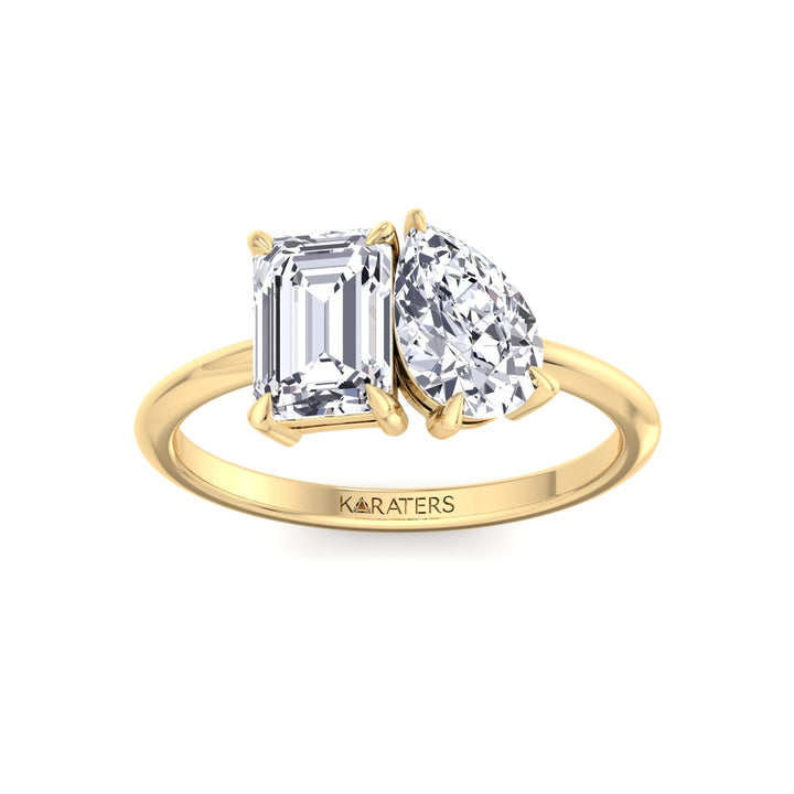 Toi et Moi - Emerald Pear Lab Diamond Yellow Ring 