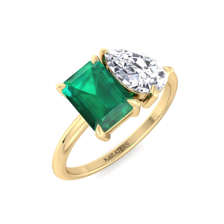 Toi et Moi Emerald & Pear Lab Diamond Ring Yellow
