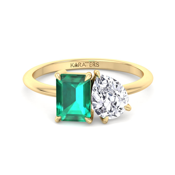 Toi et Moi Emerald & Pear Lab Diamond Ring Yellow Gold