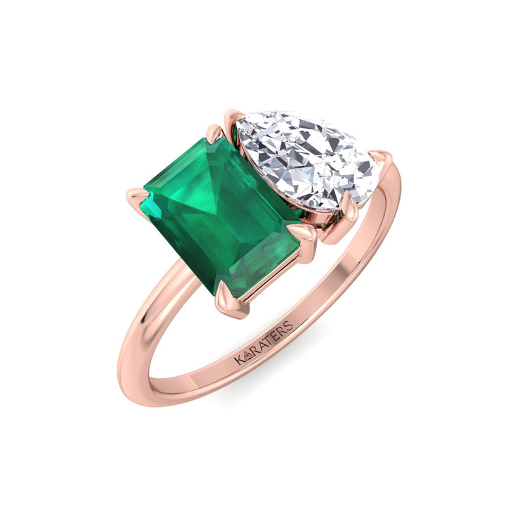 Toi et Moi Emerald & Pear Lab Diamond Rose Gold Ring 