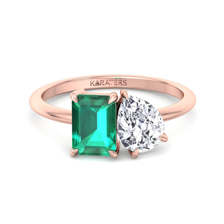 Toi et Moi Emerald & Pear Lab Diamond Rose Ring 