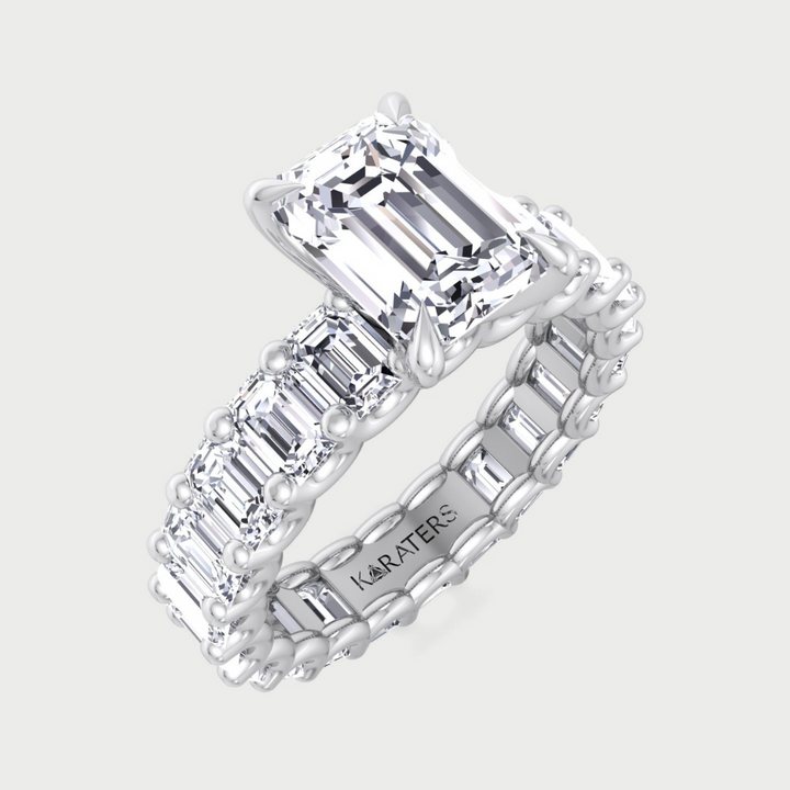Emerald Cut Lab Grown Diamond Eternity Engagement Ring ( U-PRONG SETTING )