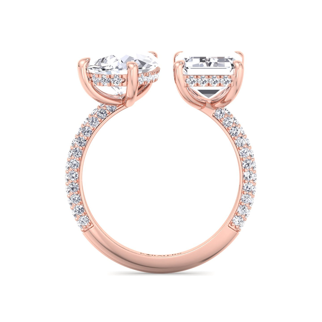 Toi et Moi Ring with Emerald & Pear Diamonds Rose 