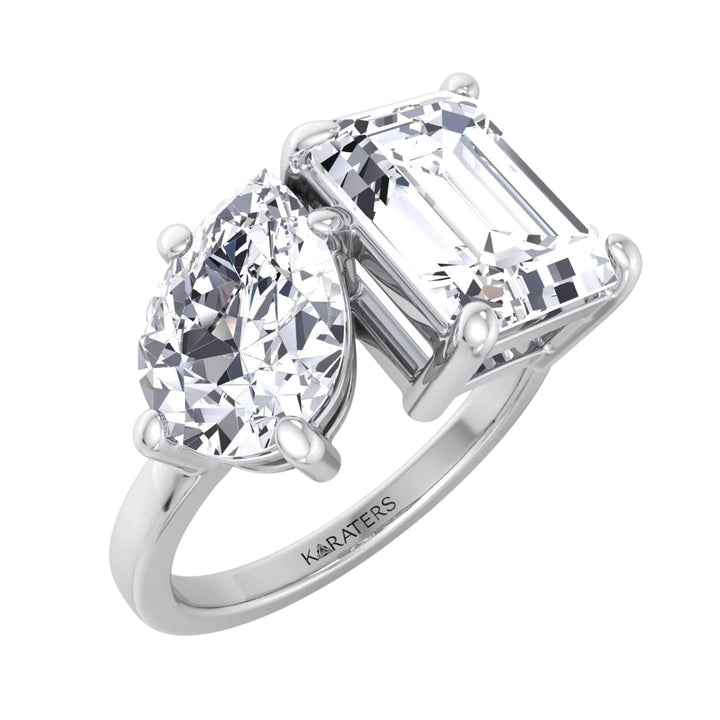 Toi et Moi Ring with Emerald & Pear Lab Diamonds White