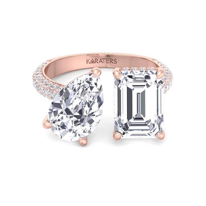 Toi et Moi Ring with Hidden Halo & Side Accents Rose 