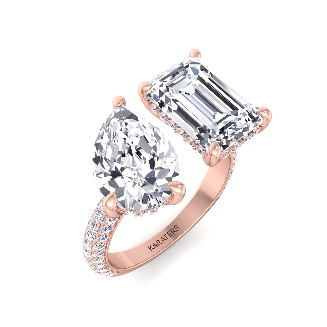 Toi et Moi Ring with Hidden Halo & Side Accents Rose Gold