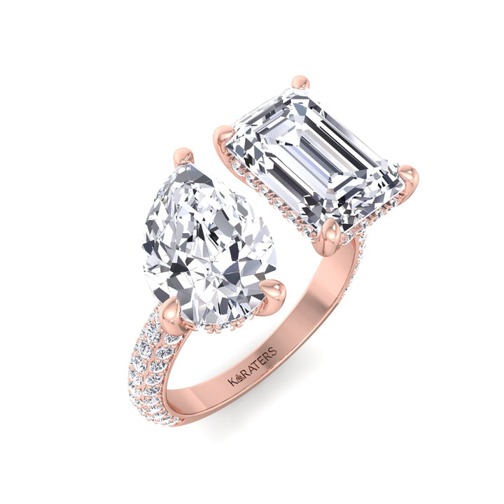 Toi et Moi Ring with Hidden Halo & Side Accents Rose Gold