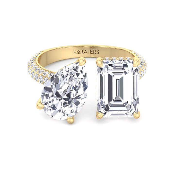 Toi et Moi Ring with Hidden Halo & Side Accents Yellow