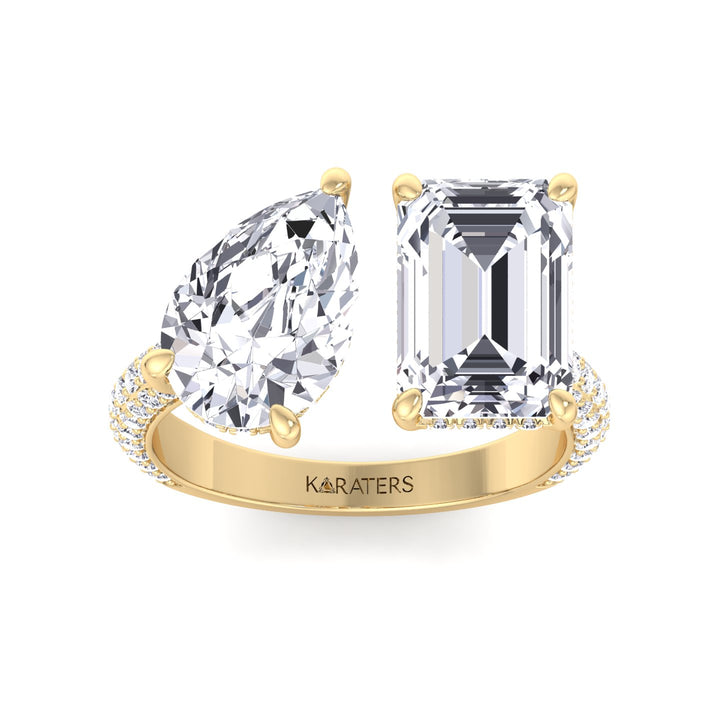 Toi et Moi Ring with Hidden Halo & Side Accents Yellow Gold