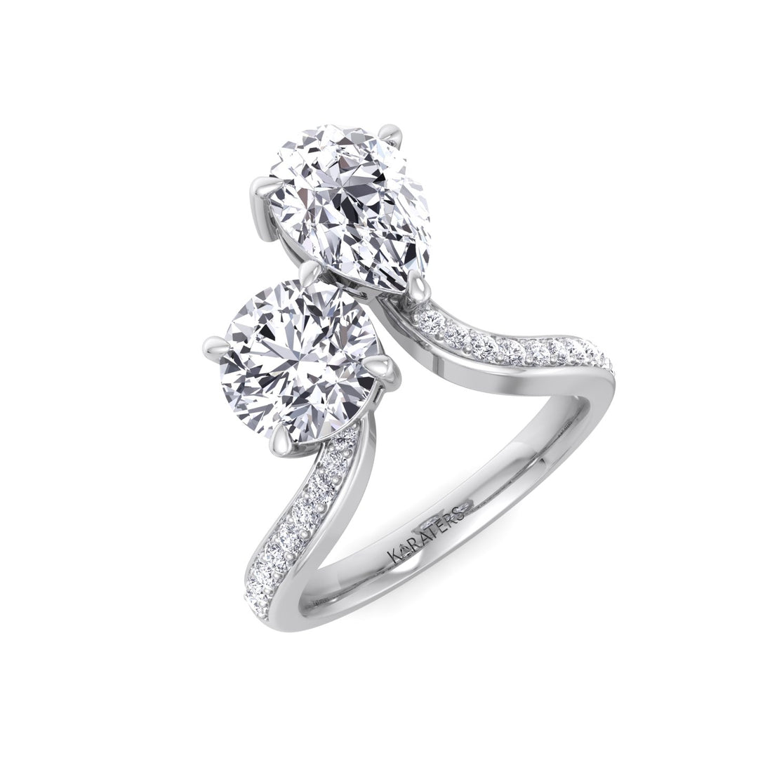Toi et Moi Round Pear Lab Diamond Bypass Ring Pave White