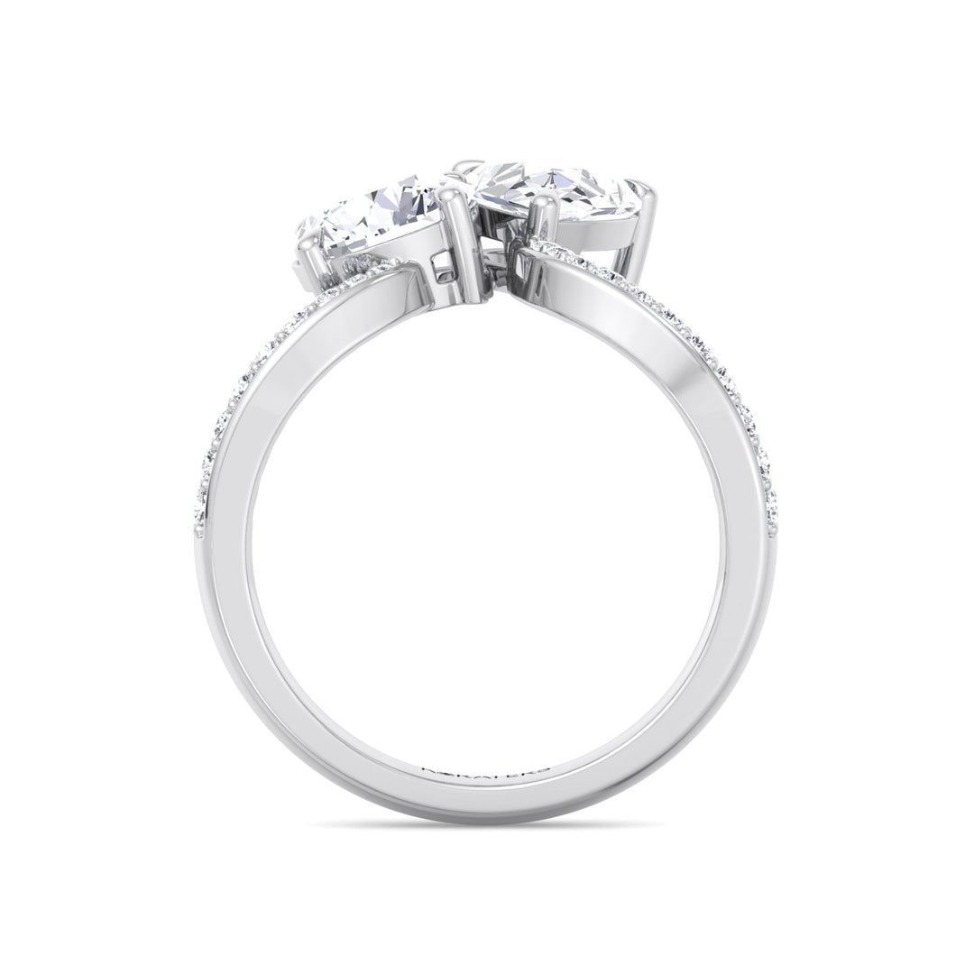 Toi et Moi Round Pear Lab Diamond Bypass White Gold Ring Pave 