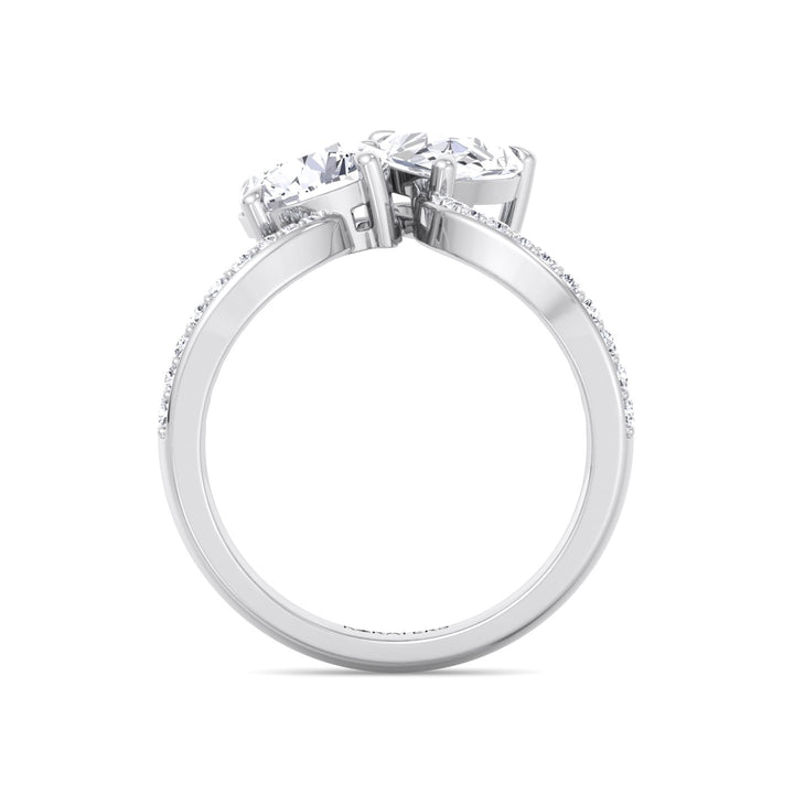 Toi et Moi Round Pear Lab Diamond Bypass White Gold Ring Pave 