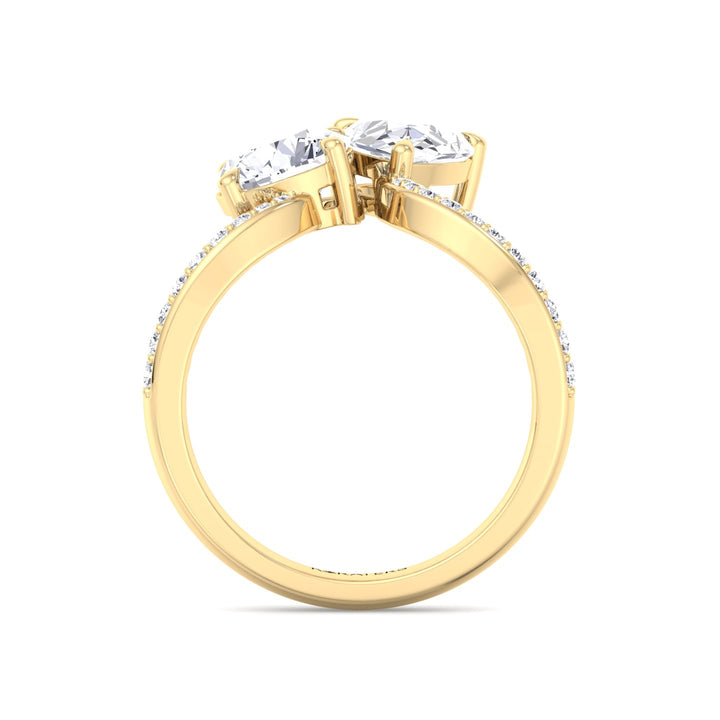 Toi et Moi Round Pear Lab Diamond Bypass Yellow Gold Ring Pave 