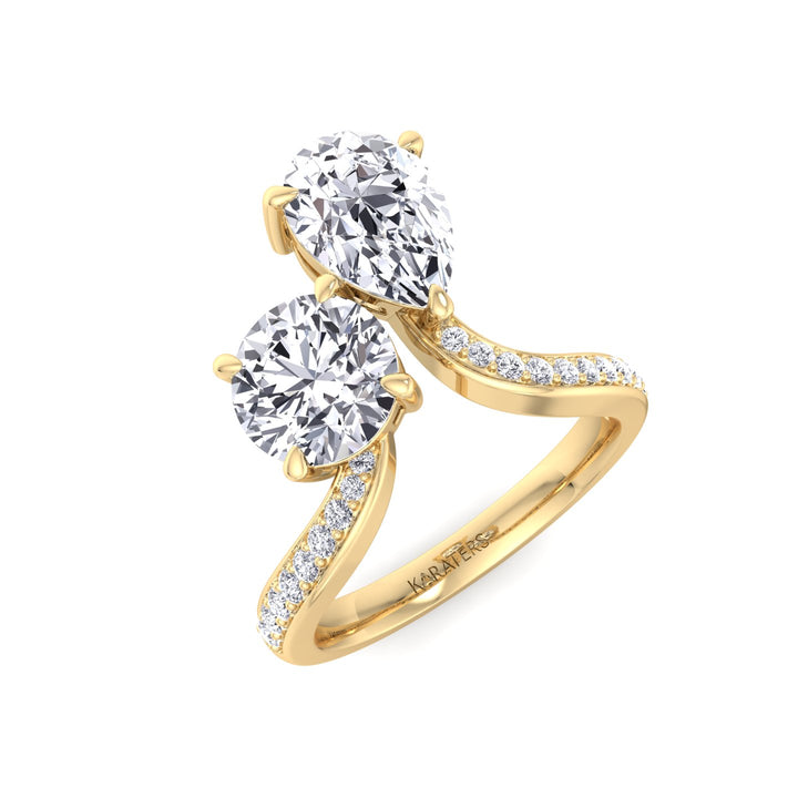 Toi et Moi Round Pear Lab Diamond Bypass Yellow Ring Pave 