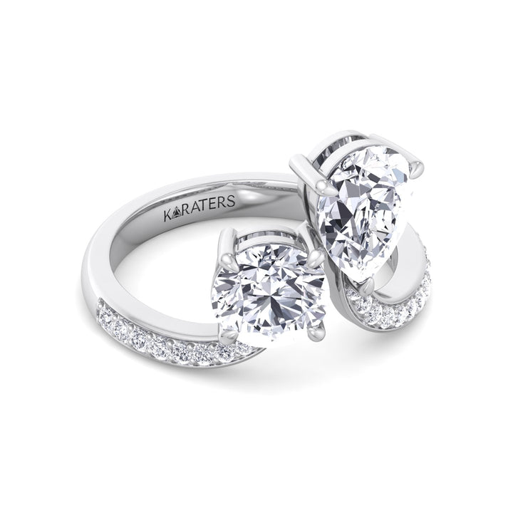 Toi et Moi Round Pear Lab Diamond Ring Pave White Gold