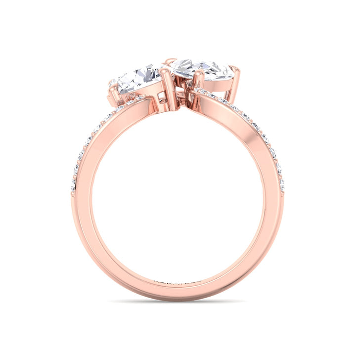 Toi et Moi Round Pear Shape Lab Diamond Bypass Rose Ring Pave 