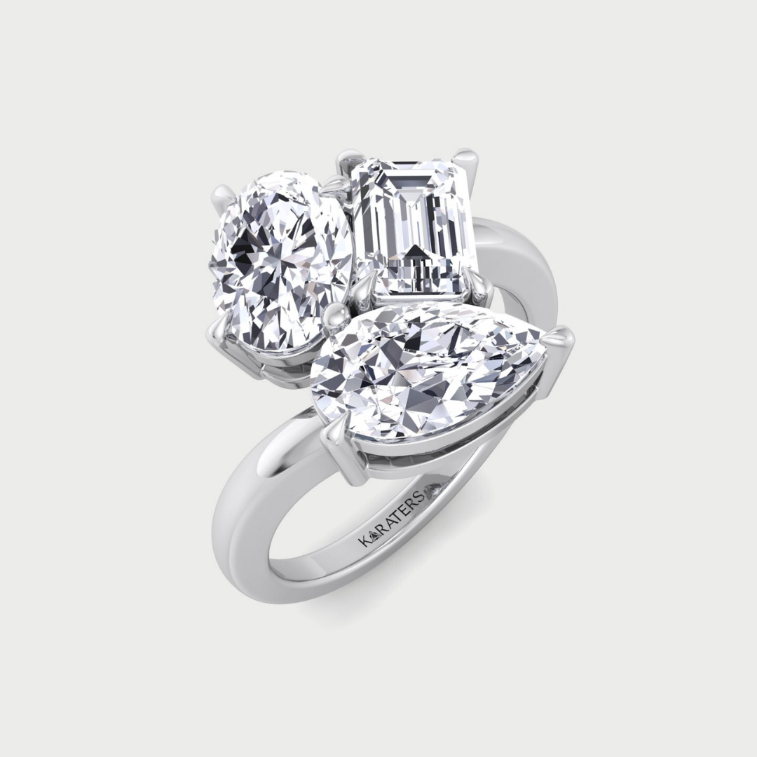 Toi et Moi Three Stone - Pear, Oval & Round Lab Grown Diamond Engagement Ring