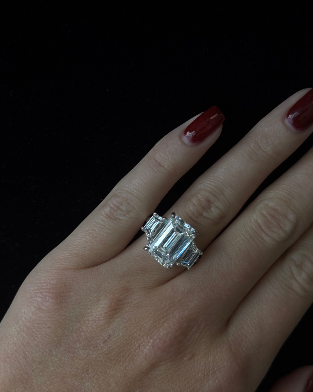 Trapezoid & Emerald Lab Diamond Three-Stone Ring Yellow Gold