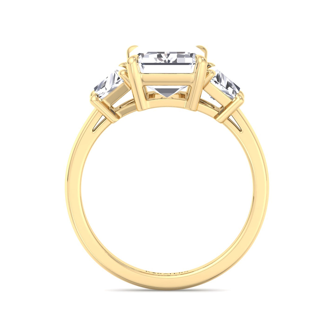 Trapezoid & Emerald Lab Diamond Three-Stone Ring Yellow, Profile