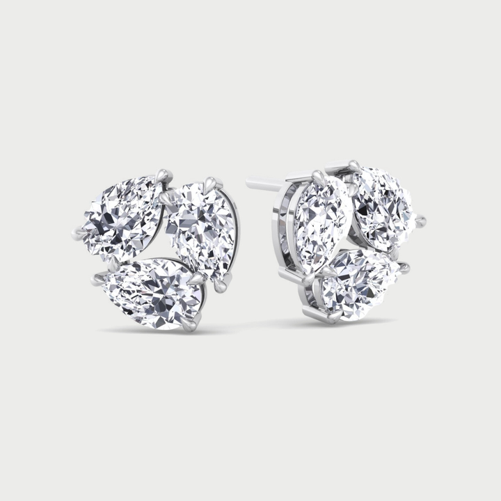 Triple Pear Shape Lab Grown Diamond Cluster Earrings