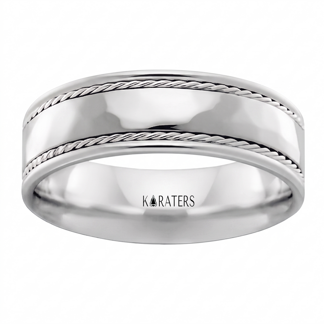 Men's Twin Rope Style Solid Gold Band WG 2