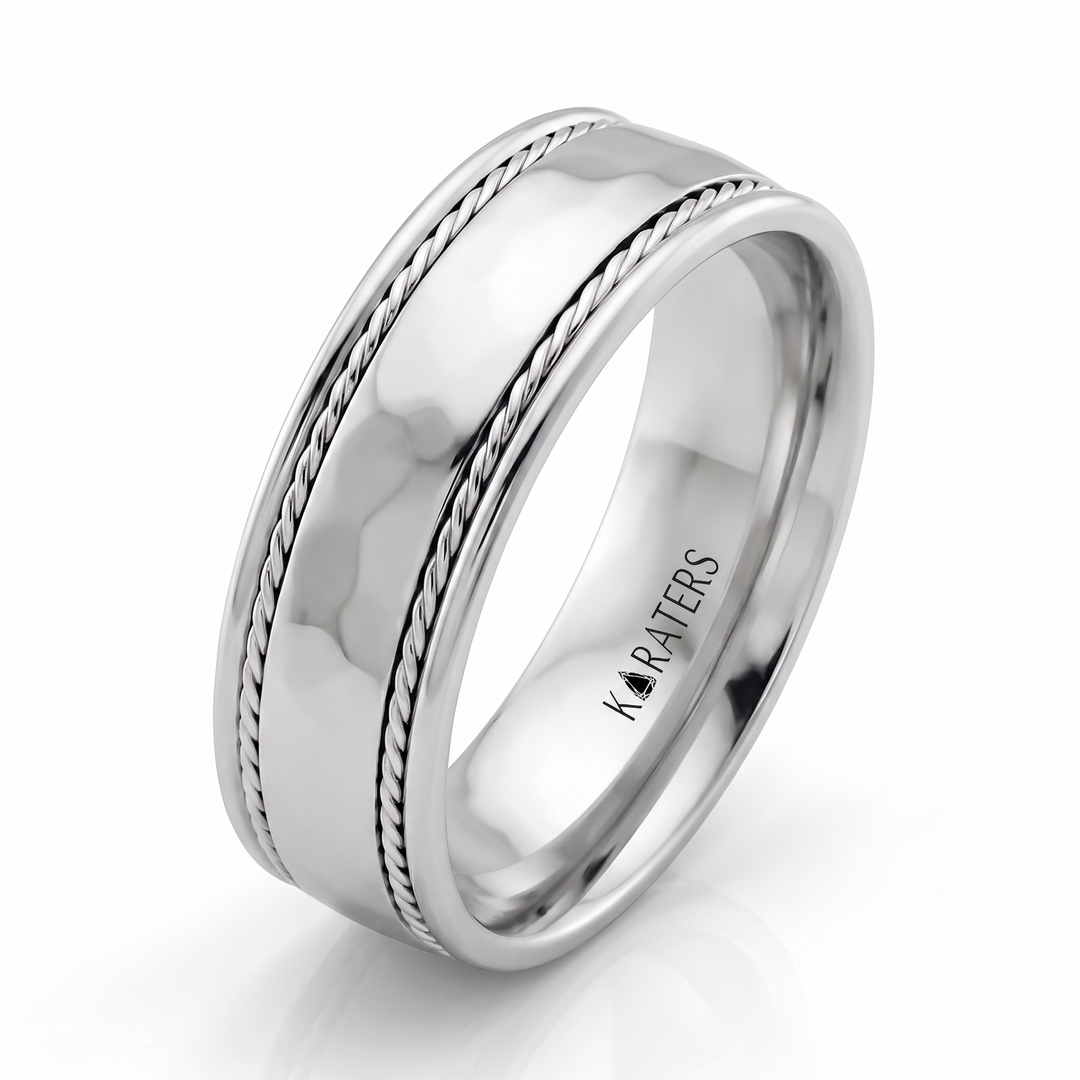 Men's Twin Rope Style Solid Gold Band WG