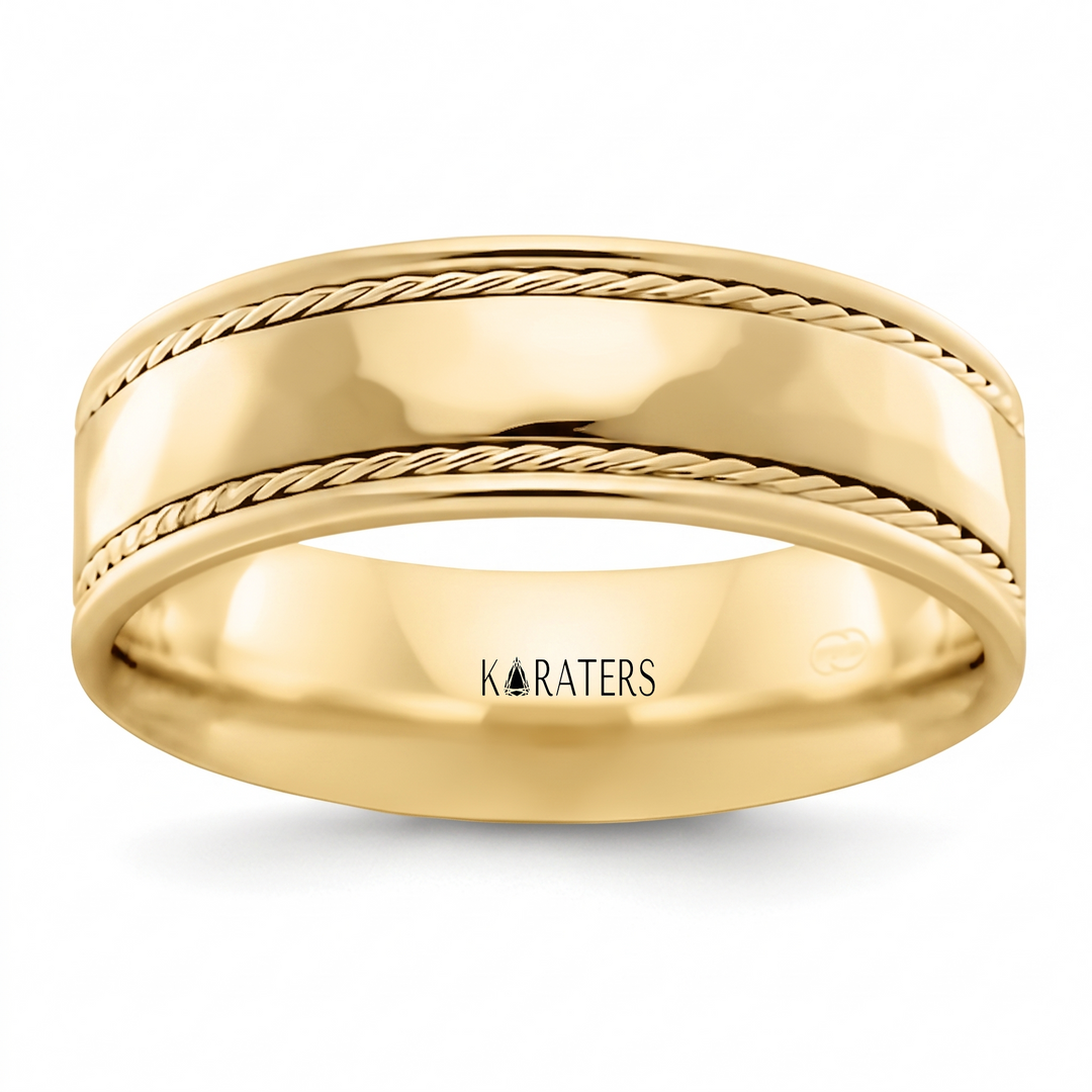 Men's Twin Rope Style Solid Gold Band YG 2