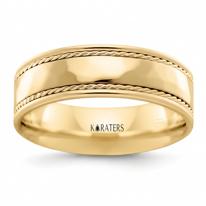 Men's Twin Rope Style Solid Gold Band YG 2