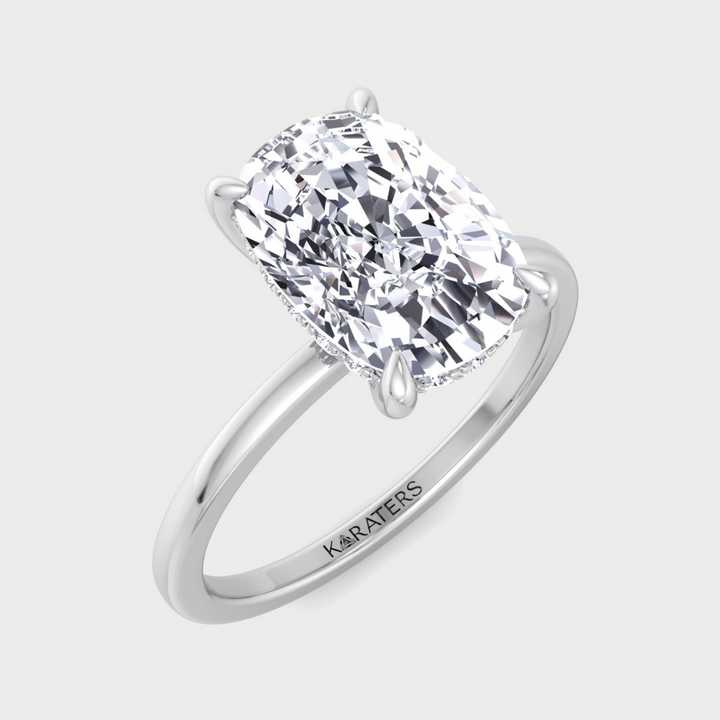 Two Tone Elongated Cushion Cut Solitaire Lab-Grown Diamond Engagement Ring