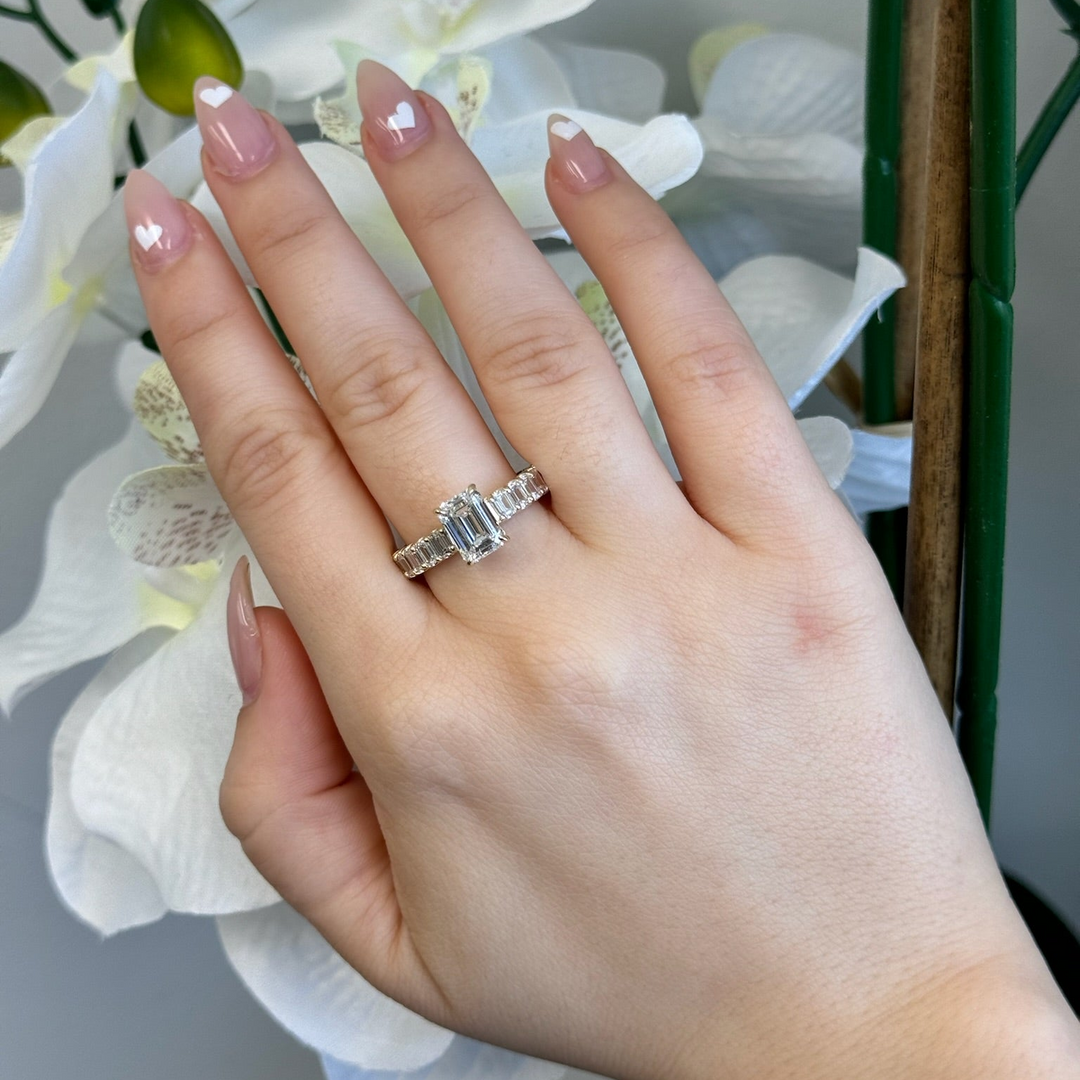 Emerald Cut Lab Grown Diamond Eternity Engagement Ring ( U-PRONG SETTING )