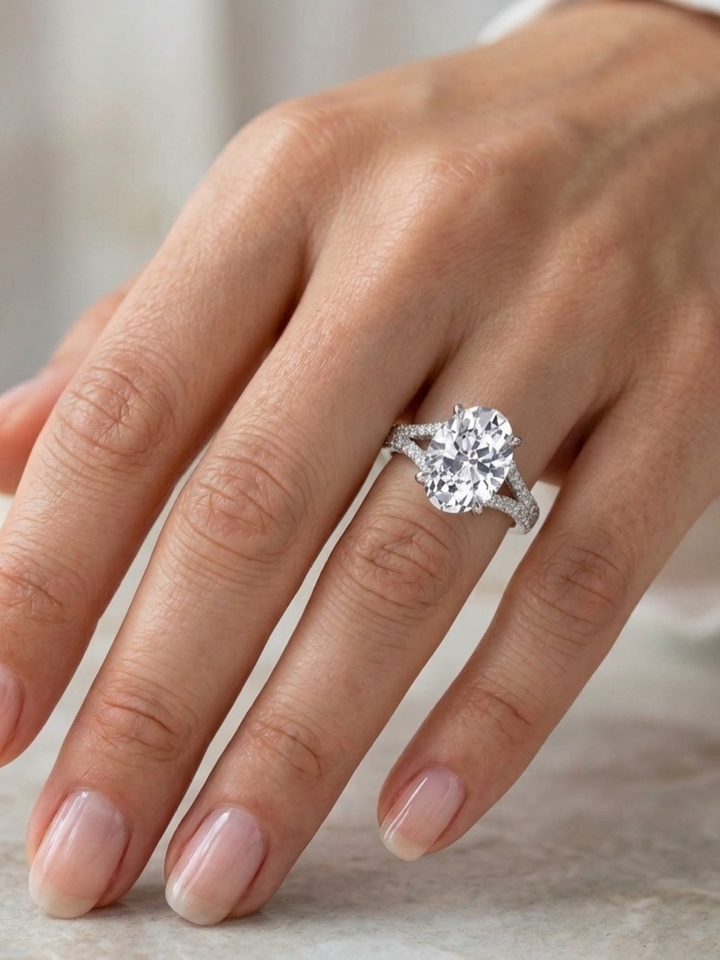 Oval Shape Lab Grown Diamond with Split Shank Engagement Ring