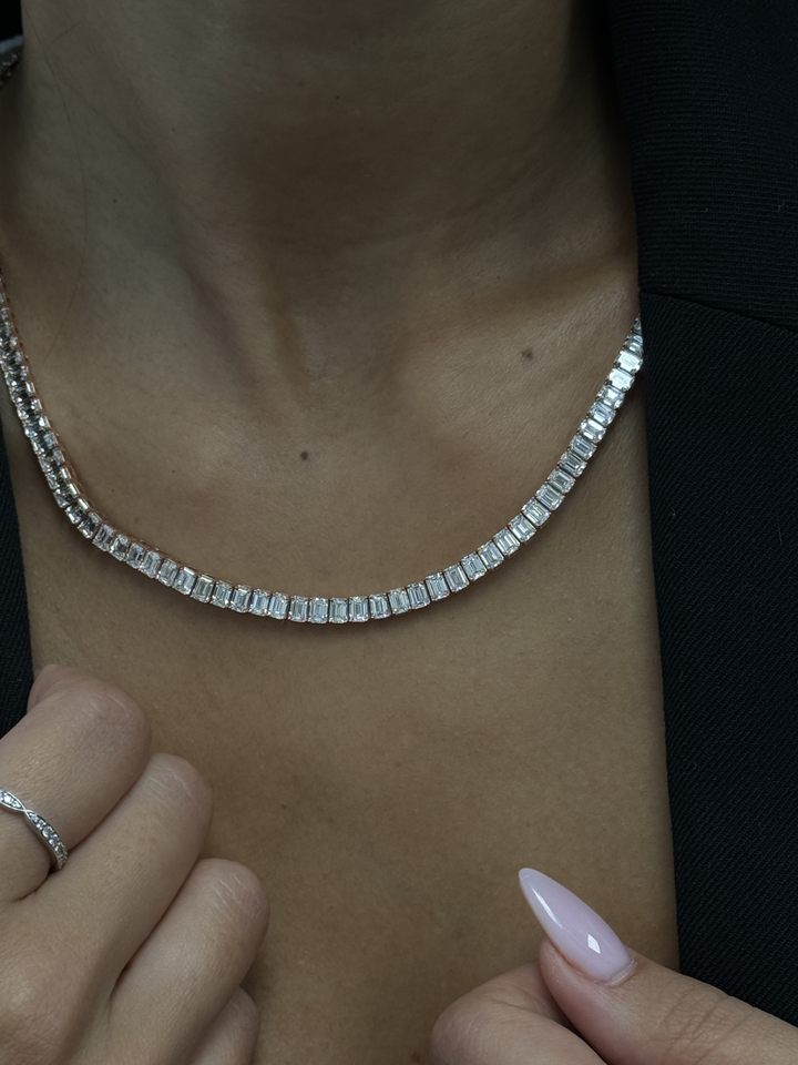 Emerald Cut Lab- Grown Diamond Tennis Necklace 14K Solid Gold