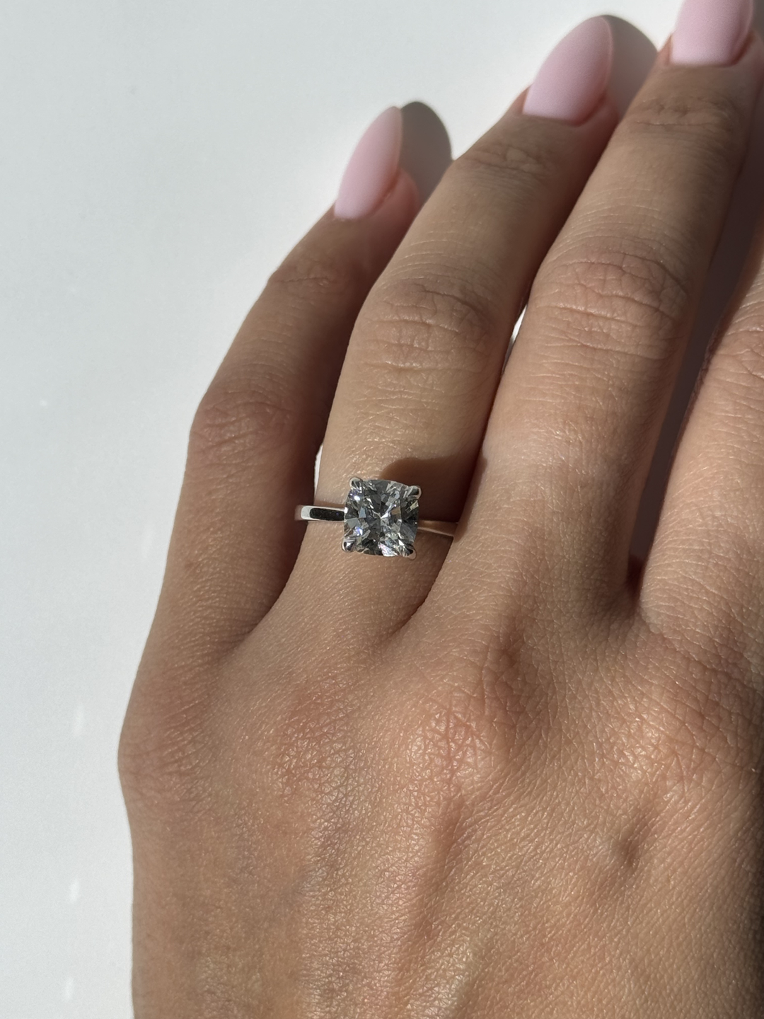 Cushion Cut Lab Grown Diamond Solitaire Engagement Ring with Hidden Halo