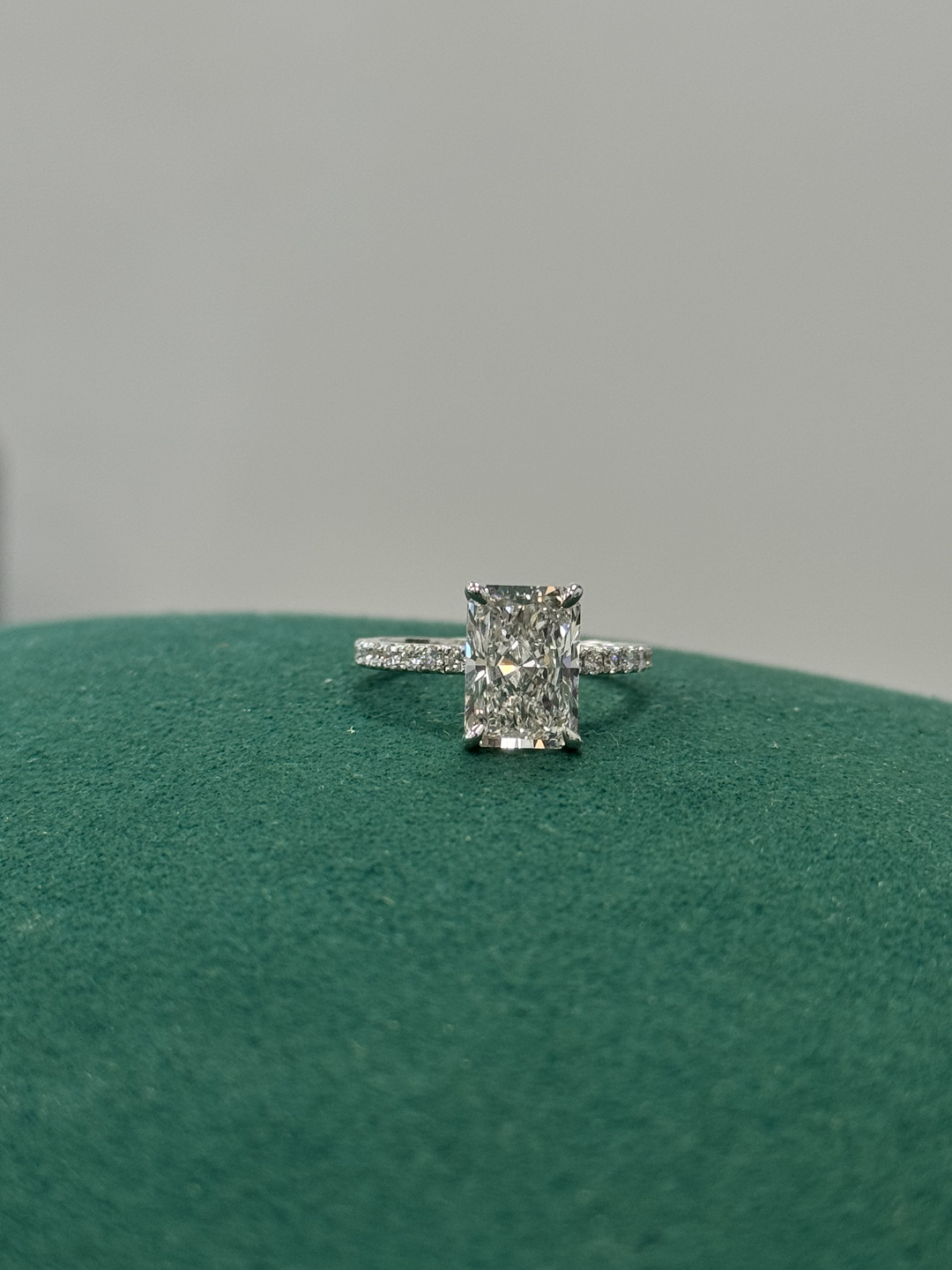 Radiant Cut Lab Grown Diamond Engagement Ring with Pave Band Lifestyle 1