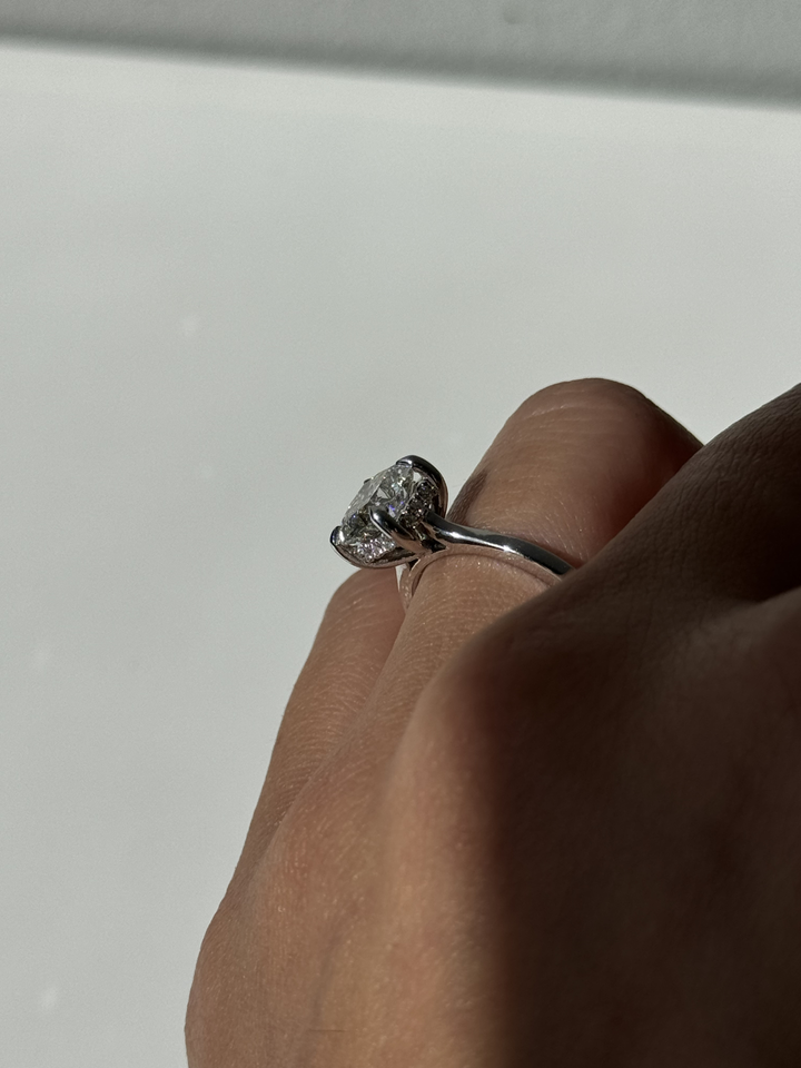 Cushion Cut Lab Grown Diamond Solitaire Engagement Ring with Hidden Halo