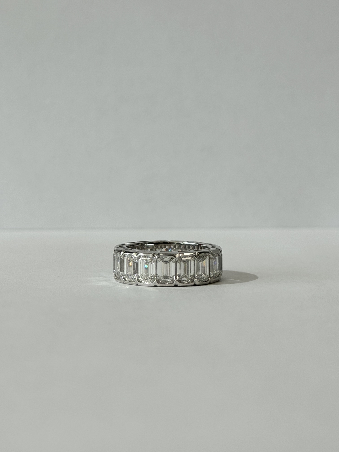 Half Bezel Set Emerald Cut Lab Grown Diamond Eternity Band