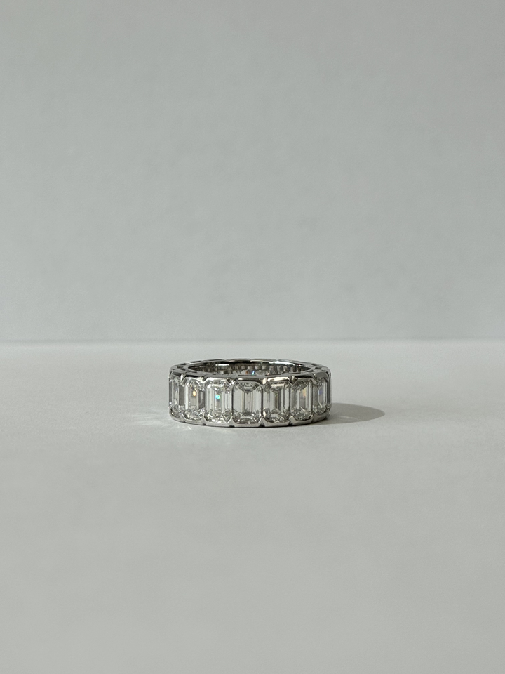 Half Bezel Set Emerald Cut Lab Grown Diamond Eternity Band