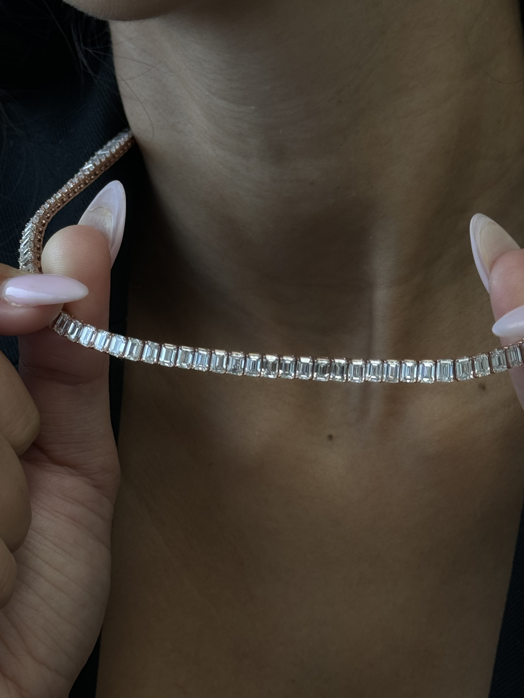 Emerald Cut Lab- Grown Diamond Tennis Necklace 18K Solid Gold