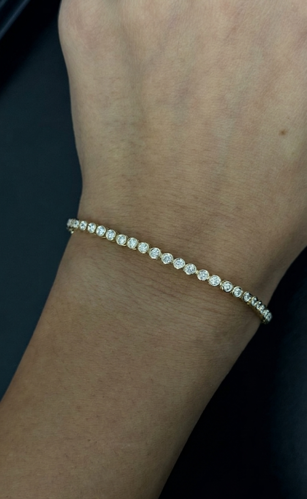 Bezel Set Round Shape Lab Grown Diamond Tennis Bracelet 14K Solid Gold